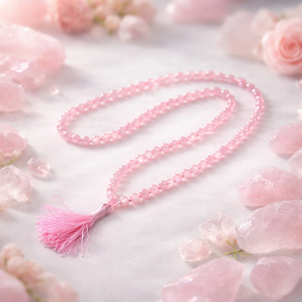Rose Quartz Mala with Silk Thread